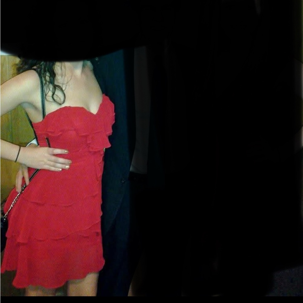 Arden B Red Strapless Tiered Ruffle Dress